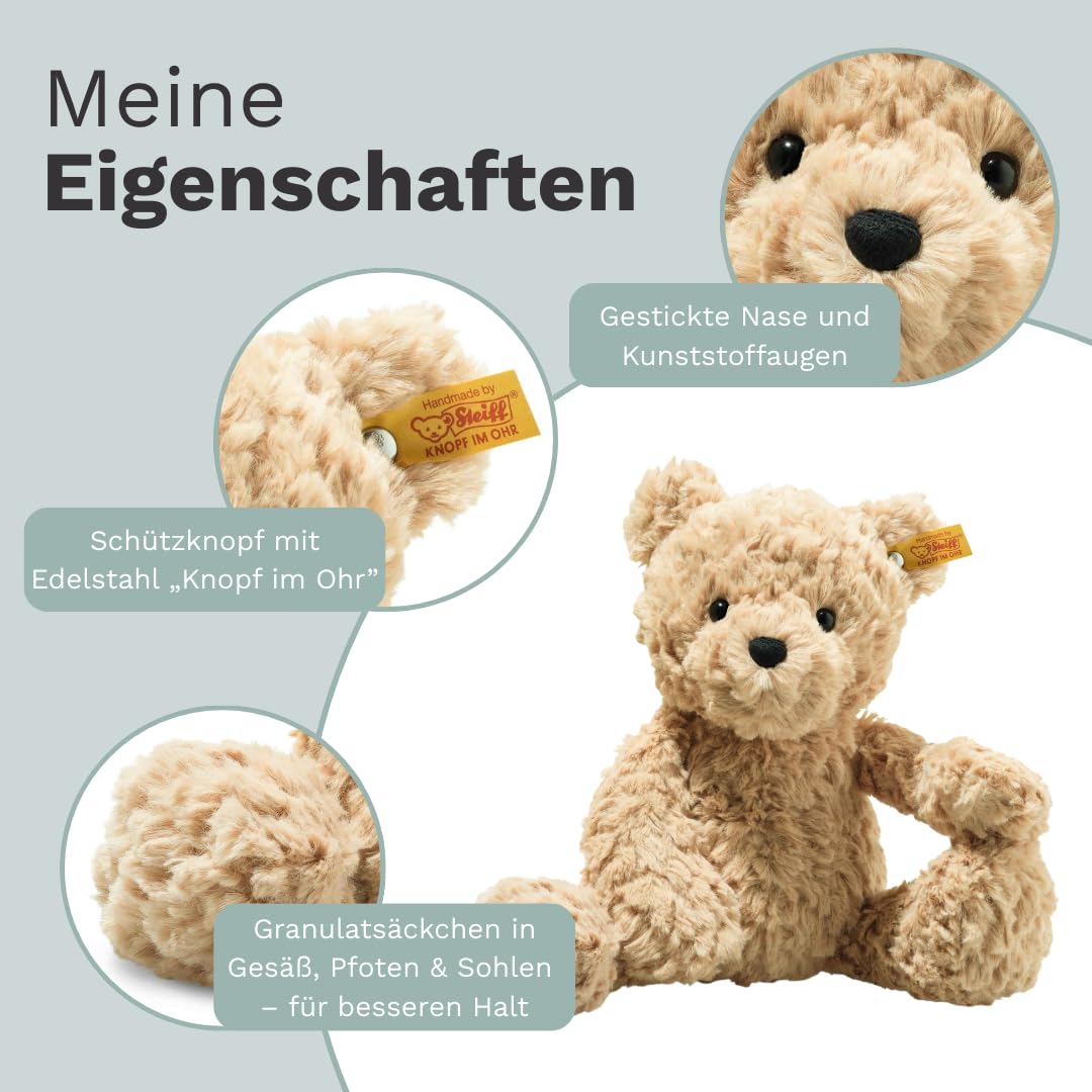 Steiff Kuscheltier Jimmy Teddybär, Süßes Stofftier mit Kunststoffaugen, Kinder, Jungen & Mädchen, Friends, Plüschtier 30 cm, Hellbraun, 113505
