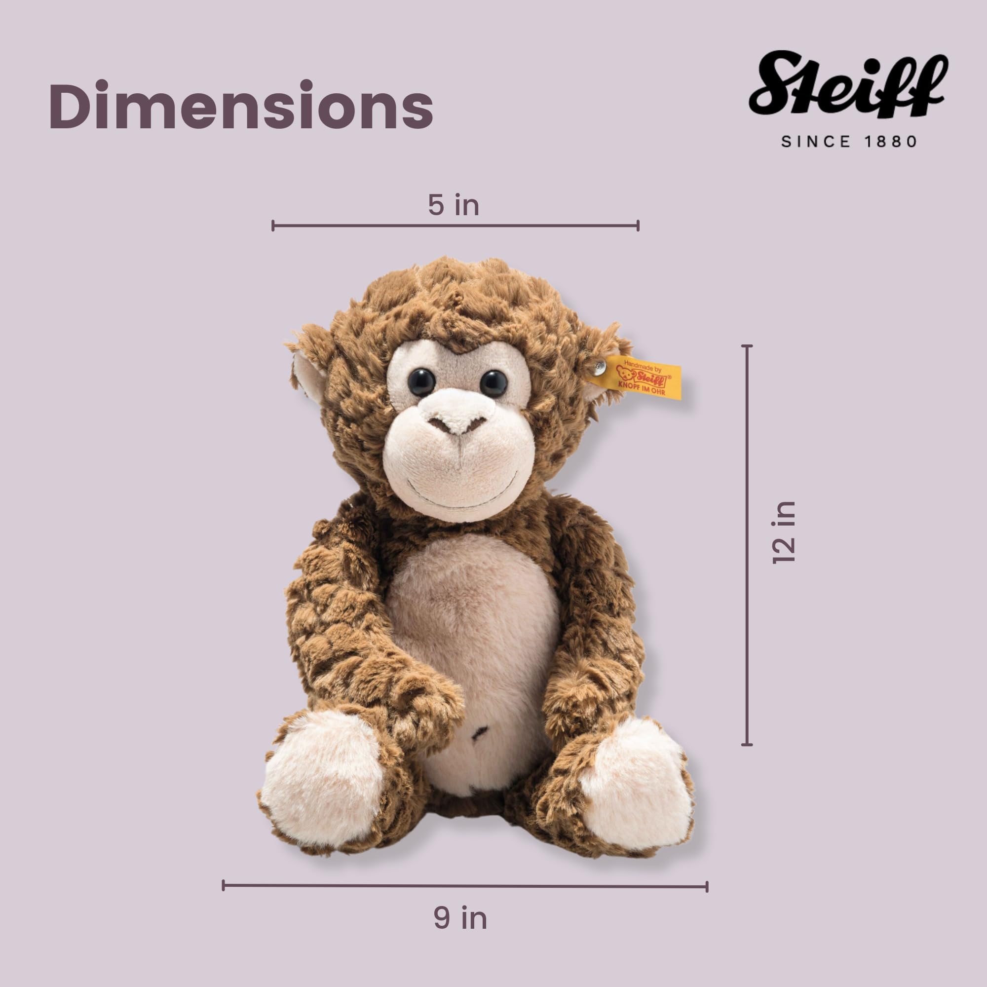 Steiff Bodo Affe 30 cm, PlĂĽsch-Affe, Soft Cuddly Friends, Kuscheltier fĂĽr Kinder, aus kuschelweichem PlĂĽsch & weich und waschmaschinenfest, Braun