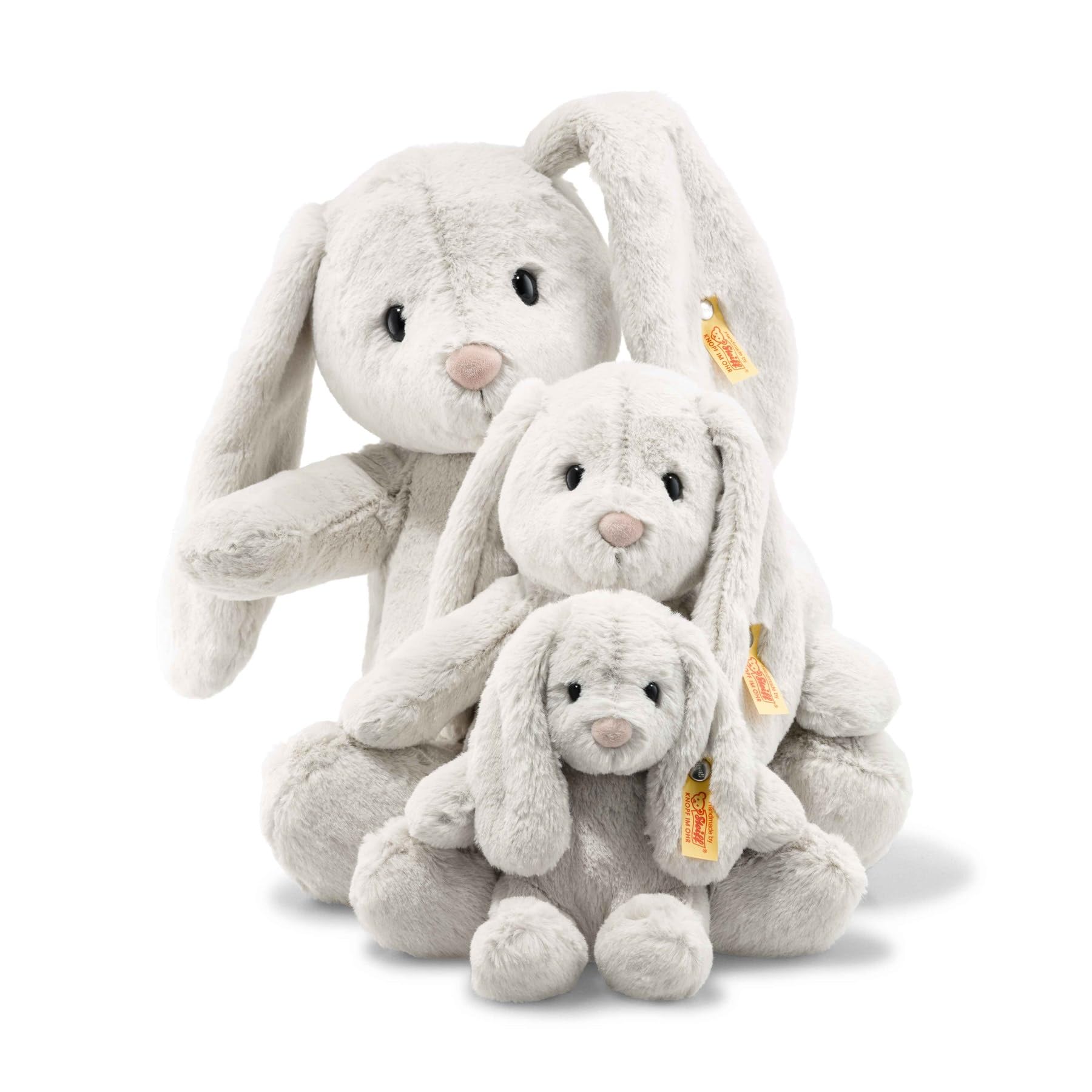 Steiff Hoppie Hase 18 cm hellgrau, PlĂĽschtier Hase mit Schlappohren, Soft Cuddly Friends, flauschiges Stofftier zum Kuscheln und Spielen