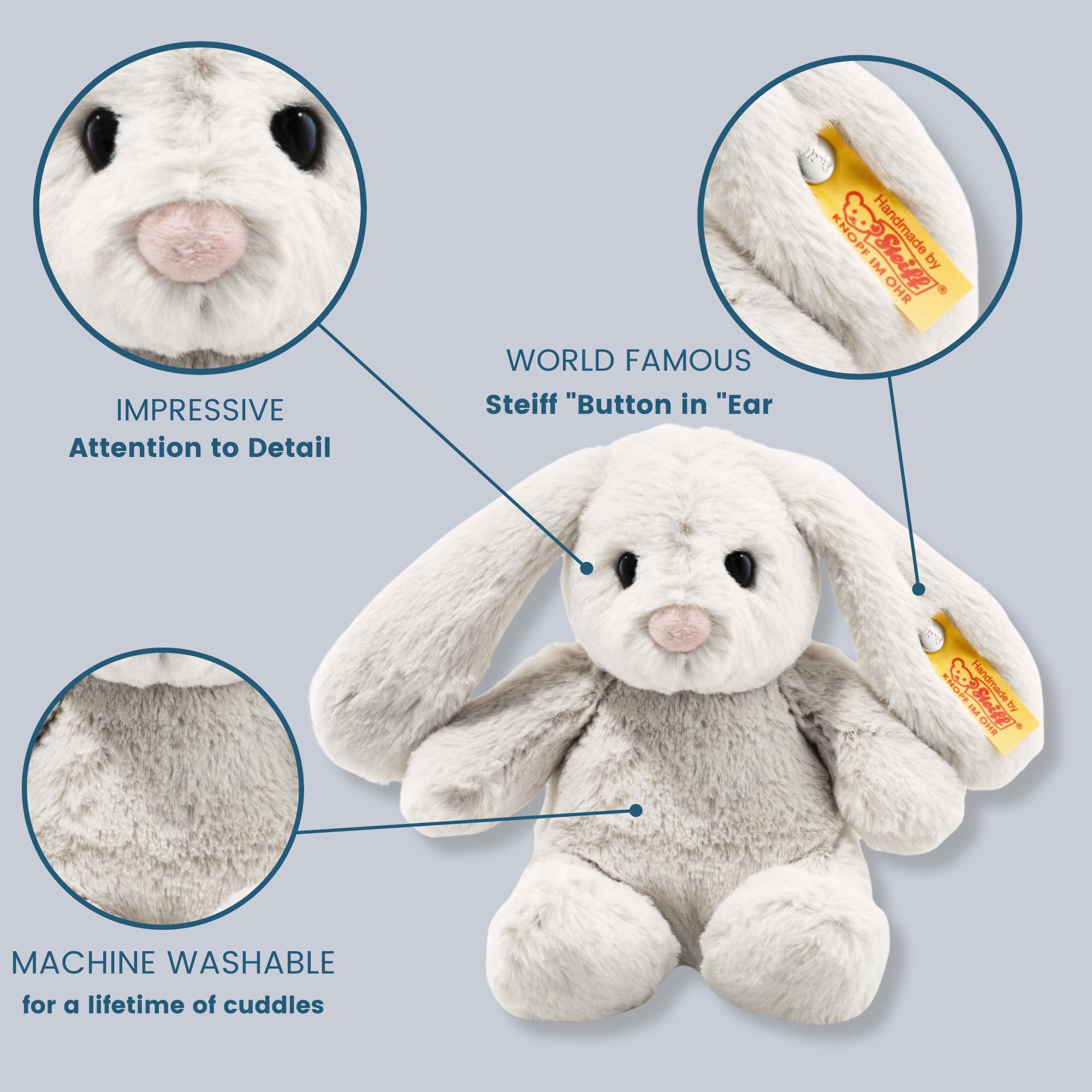 Steiff Hoppie Hase 18 cm hellgrau, PlĂĽschtier Hase mit Schlappohren, Soft Cuddly Friends, flauschiges Stofftier zum Kuscheln und Spielen