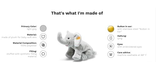 Steiff 242656 Floppy Trampili Elefant, 20cm, Gray Violet, Plüschtier liegend