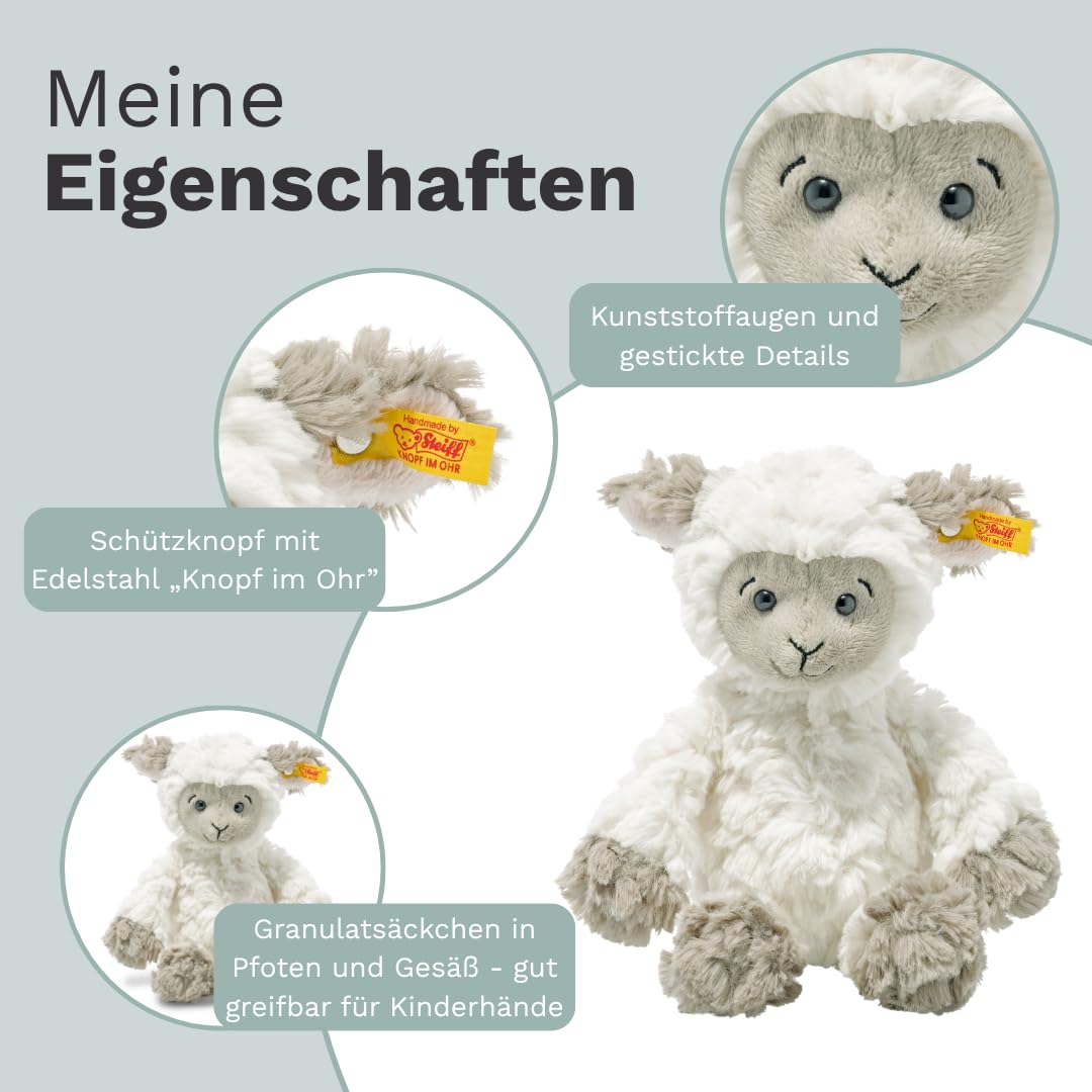Steiff Kuscheltier Lita Lamm, Süßes Stofftier mit Kunststoffaugen, Kinder, Jungen & Mädchen, Soft Cuddly Friends, Plüschtier 20 cm, Weiß, 073946